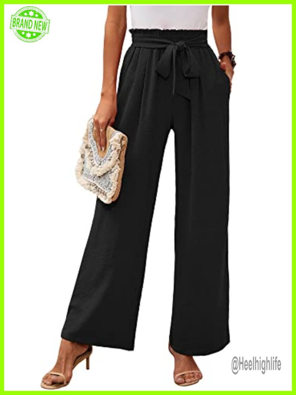Wide Leg Pants High Waist Tie Knot Trousers Flowy Palazzo